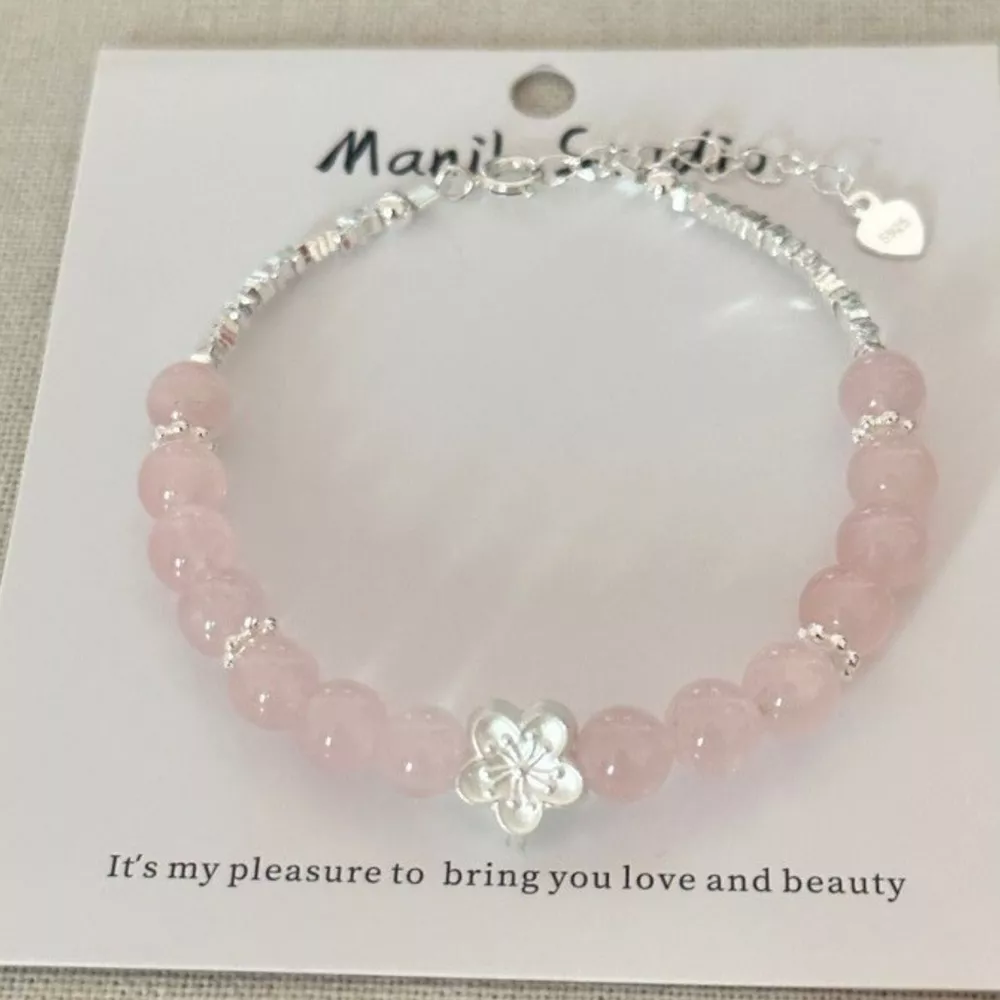 925 Sterling Silver Crystal Bead Flower Bracelet, image 5