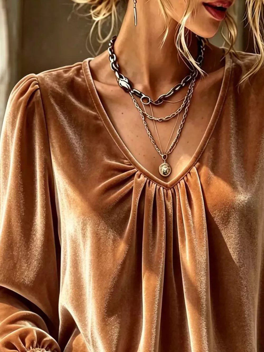 Full Size Ruched V-Neck Flounce Sleeve Blouse Plus Size, image 6