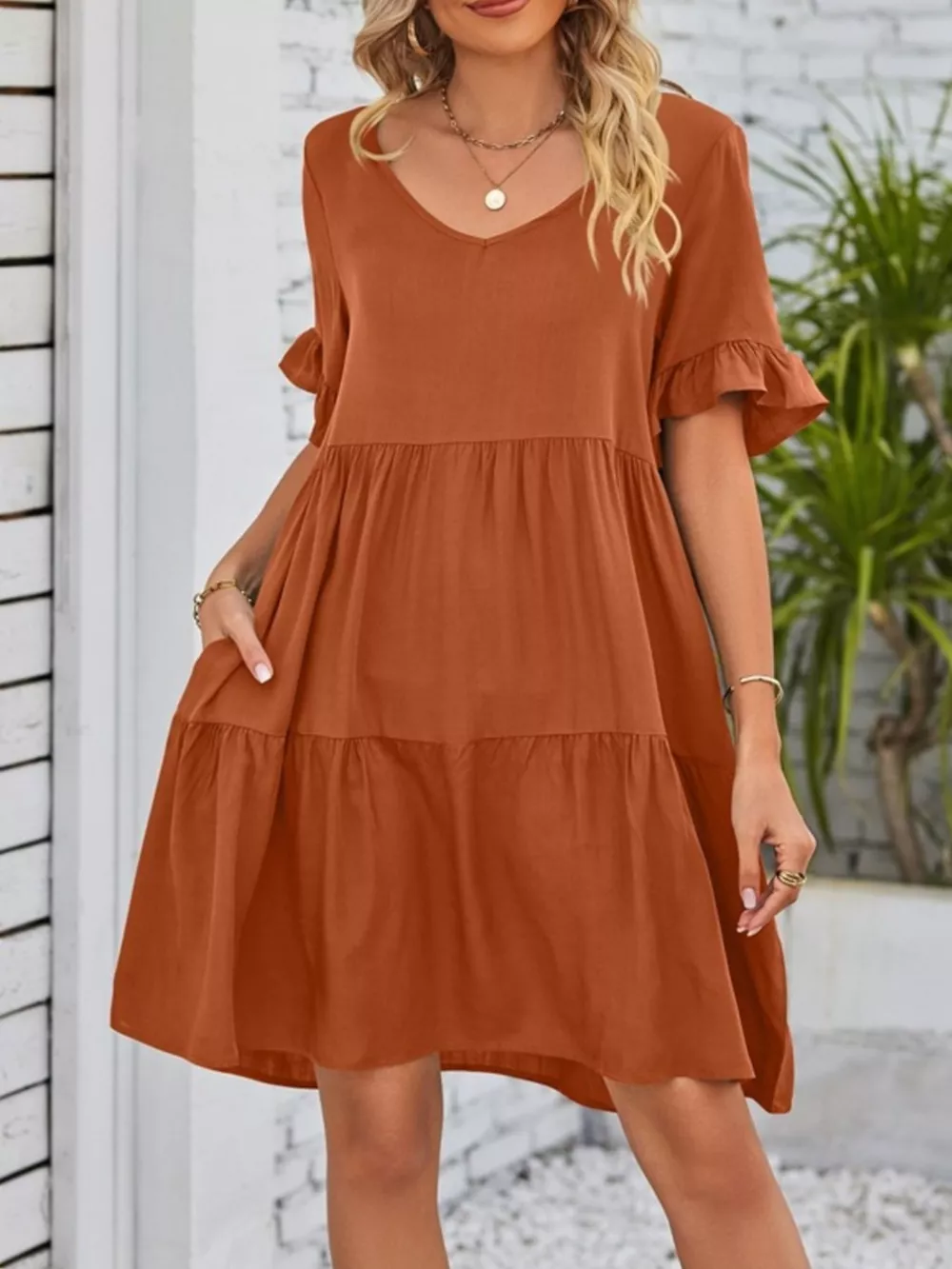 Ruffled Sleeve Tiered Mini Dress, image 12
