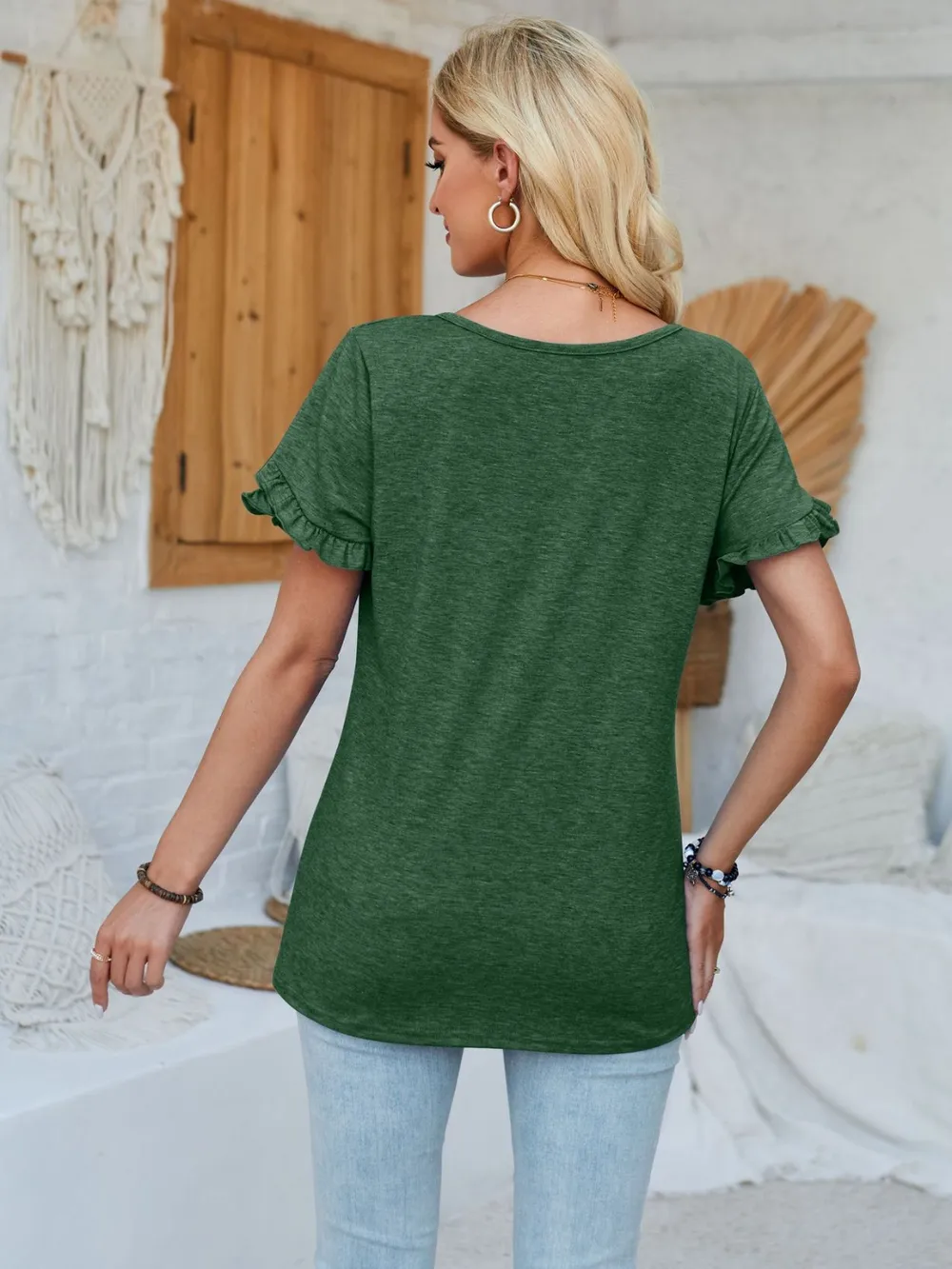 Frill Round Neck Petal Sleeve Blouse, image 21