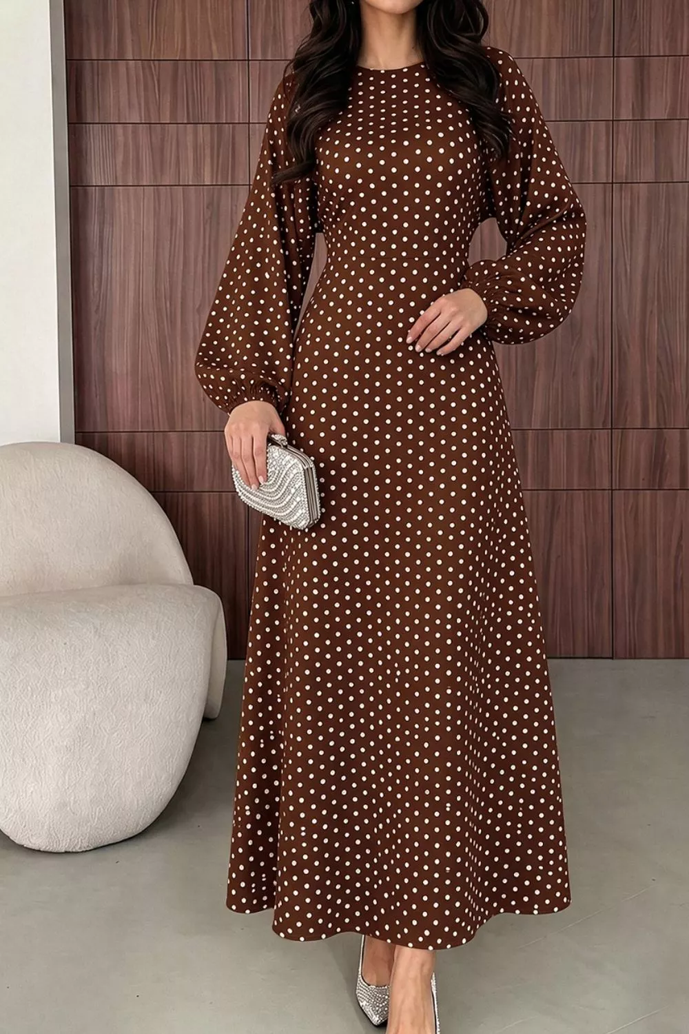 Polka Dot Long Sleeve Maxi Dress, image 15
