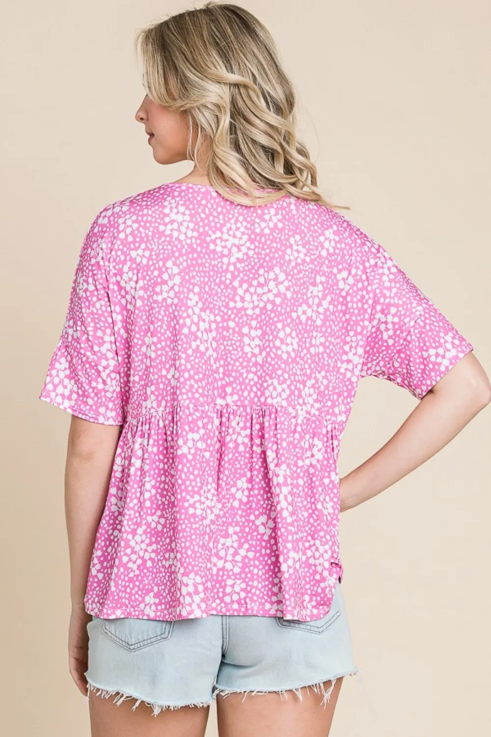 Floral Round Neck Peplum Blouse, image 2