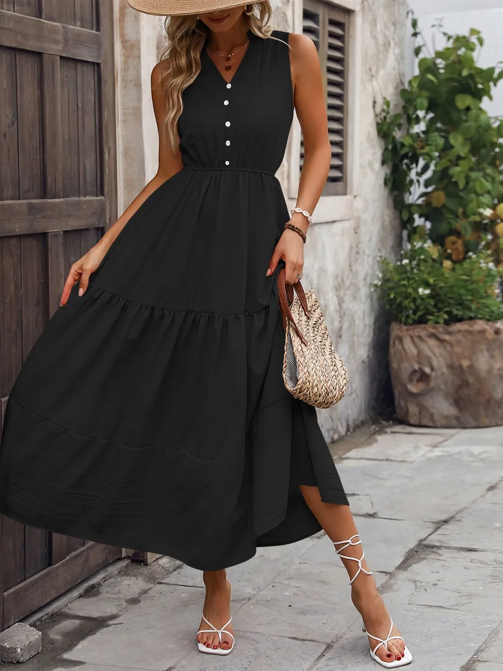 Notched Sleeveless Maxi Tank Dress, image 6