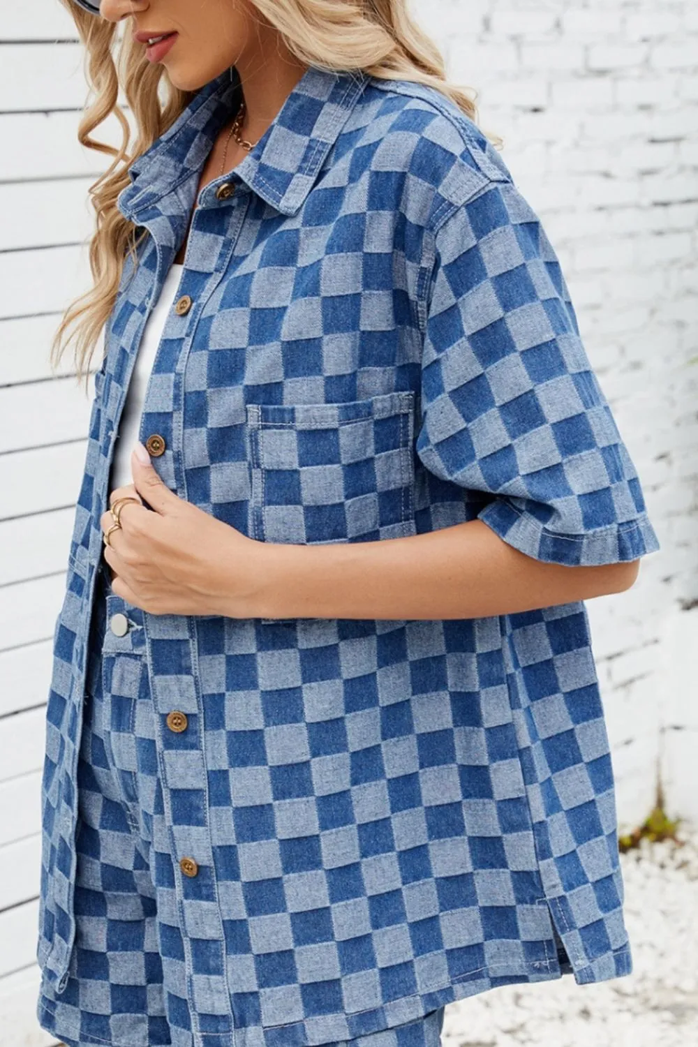 Button Down Checkered Denim Shirt, image 3