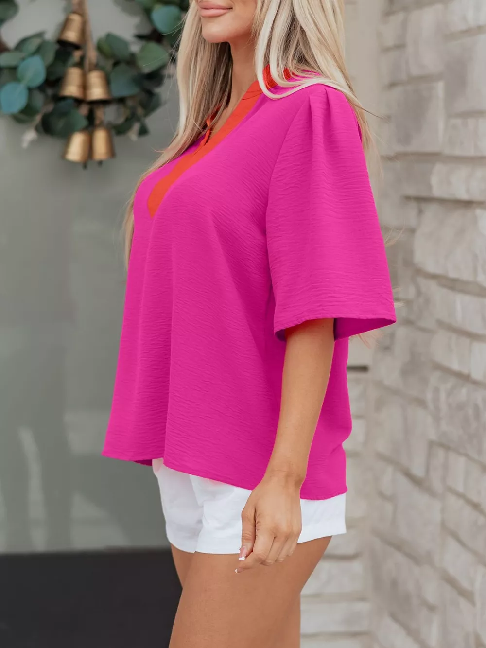 Notched Half Sleeve Blouse, image 5