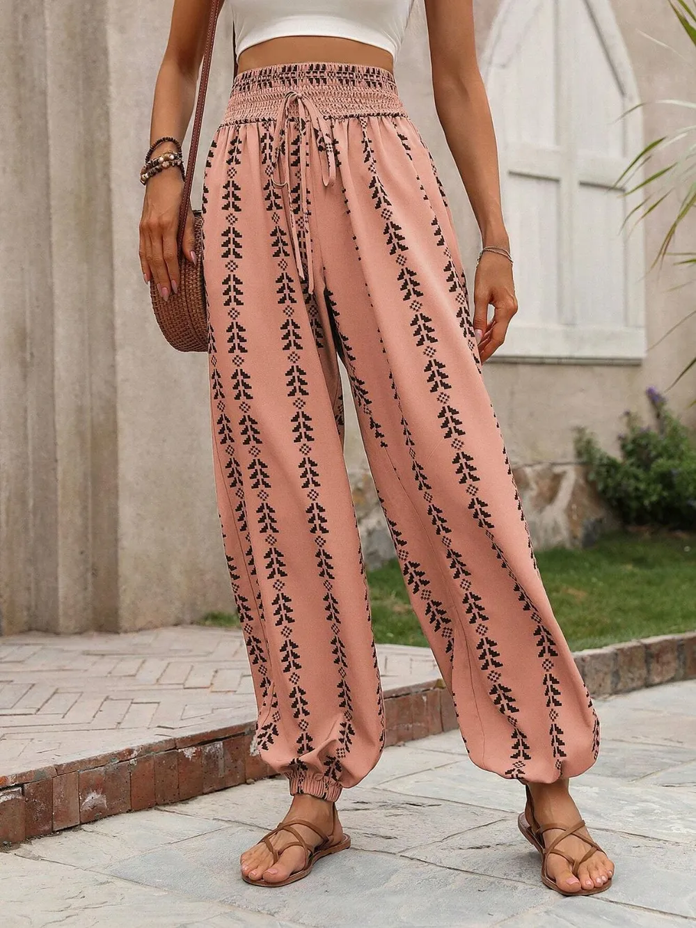 Tied Printed High Waist Pants, image 3