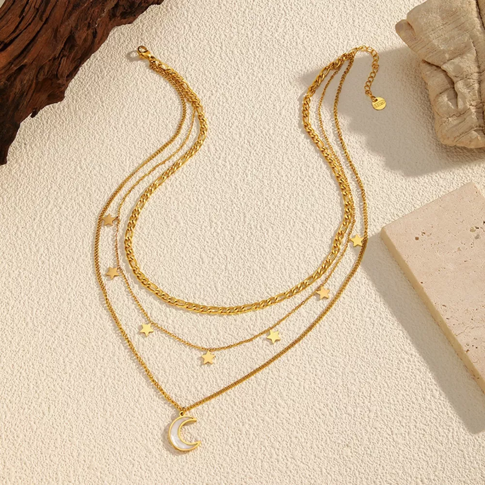 18K Gold-Plated Moon Three-Layered Necklace