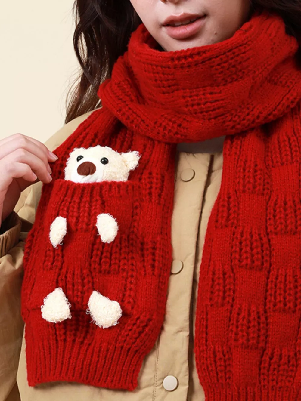 Christmas Cute Bear Pocket Knitted Scarf, image 3