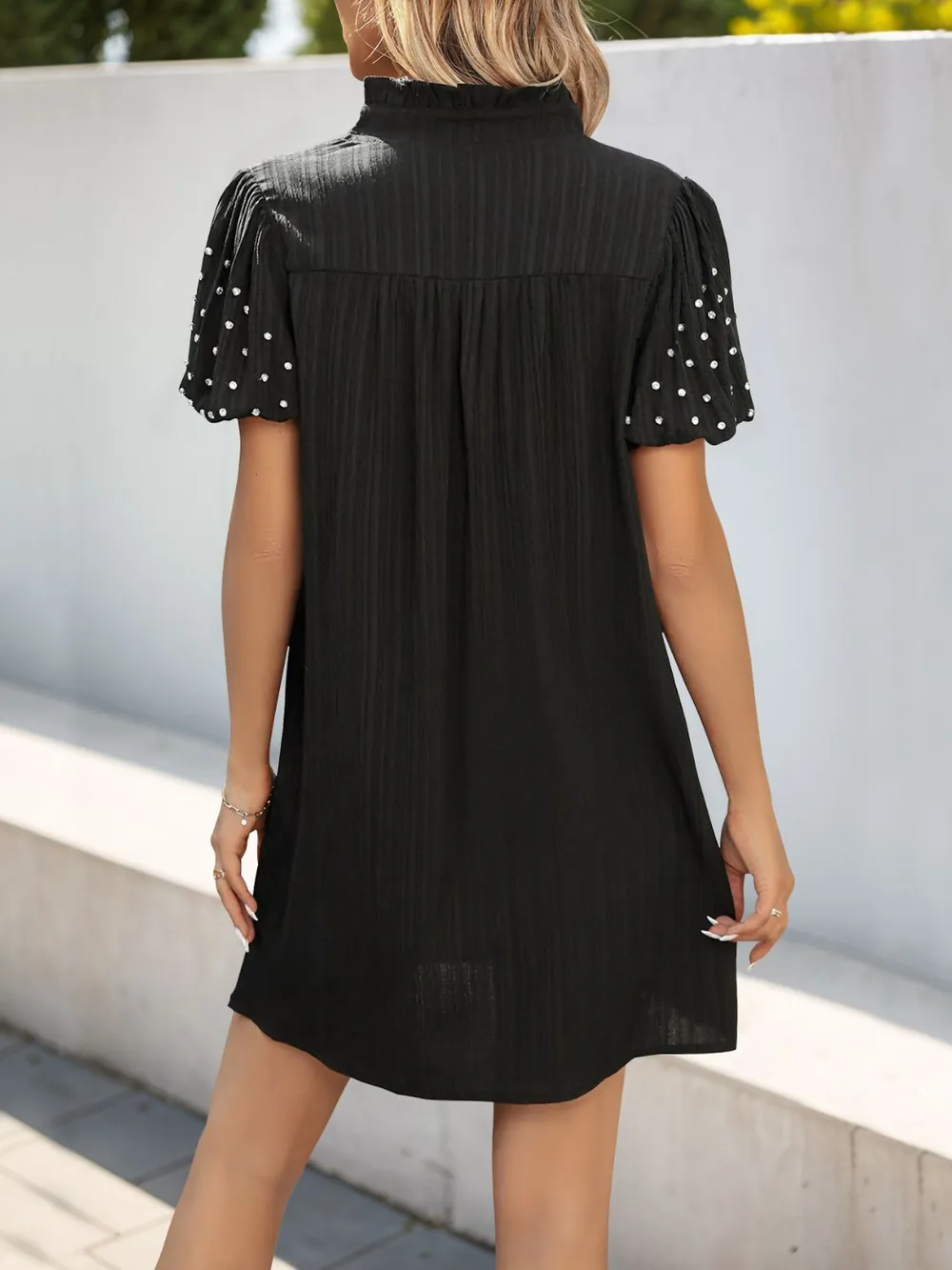 Textured V-Neck Short Sleeve Mini Dress, image 2