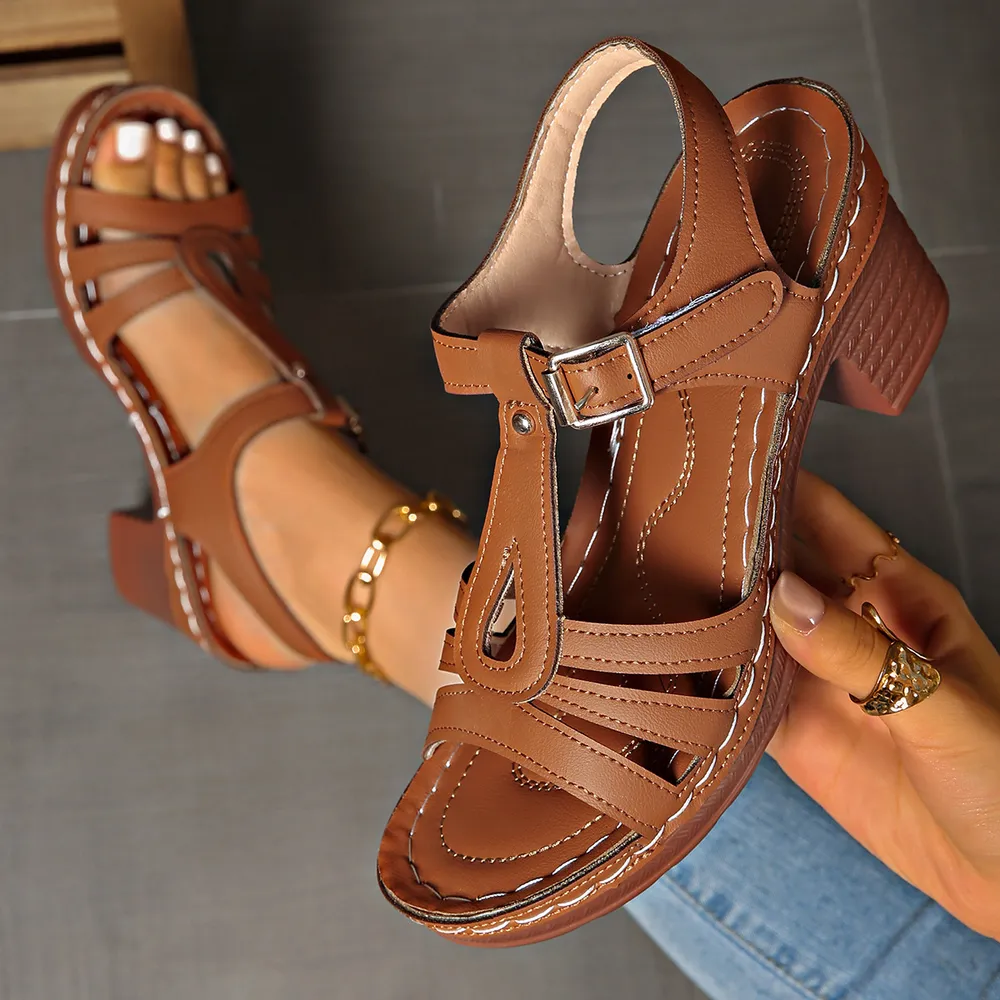 Buckle Strap Block Heel Sandals, image 2