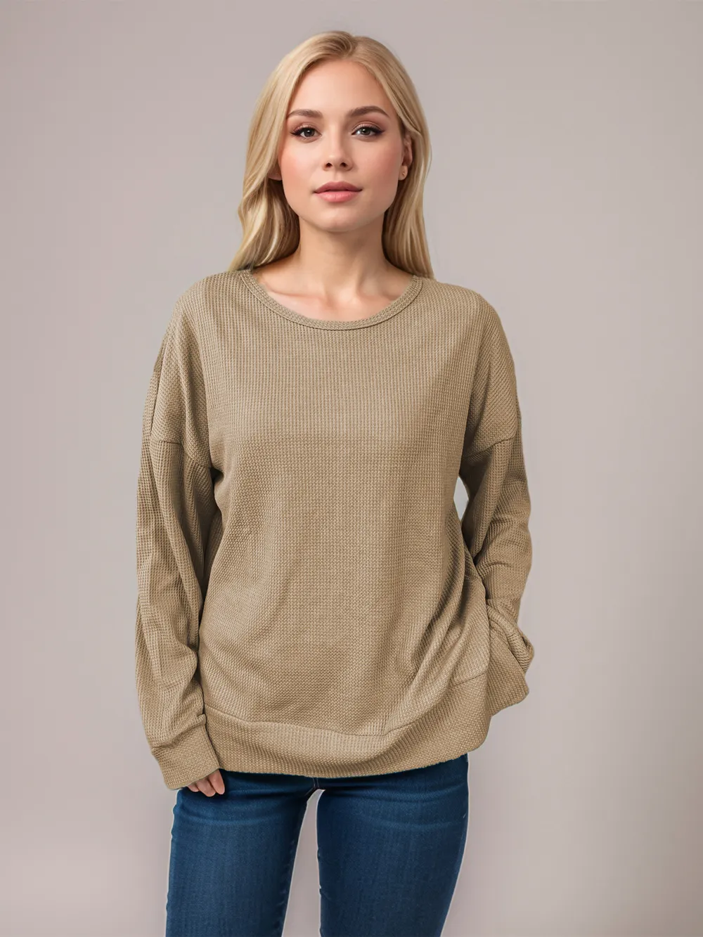 Side Slit Round Neck Long Sleeve T-Shirt, image 10