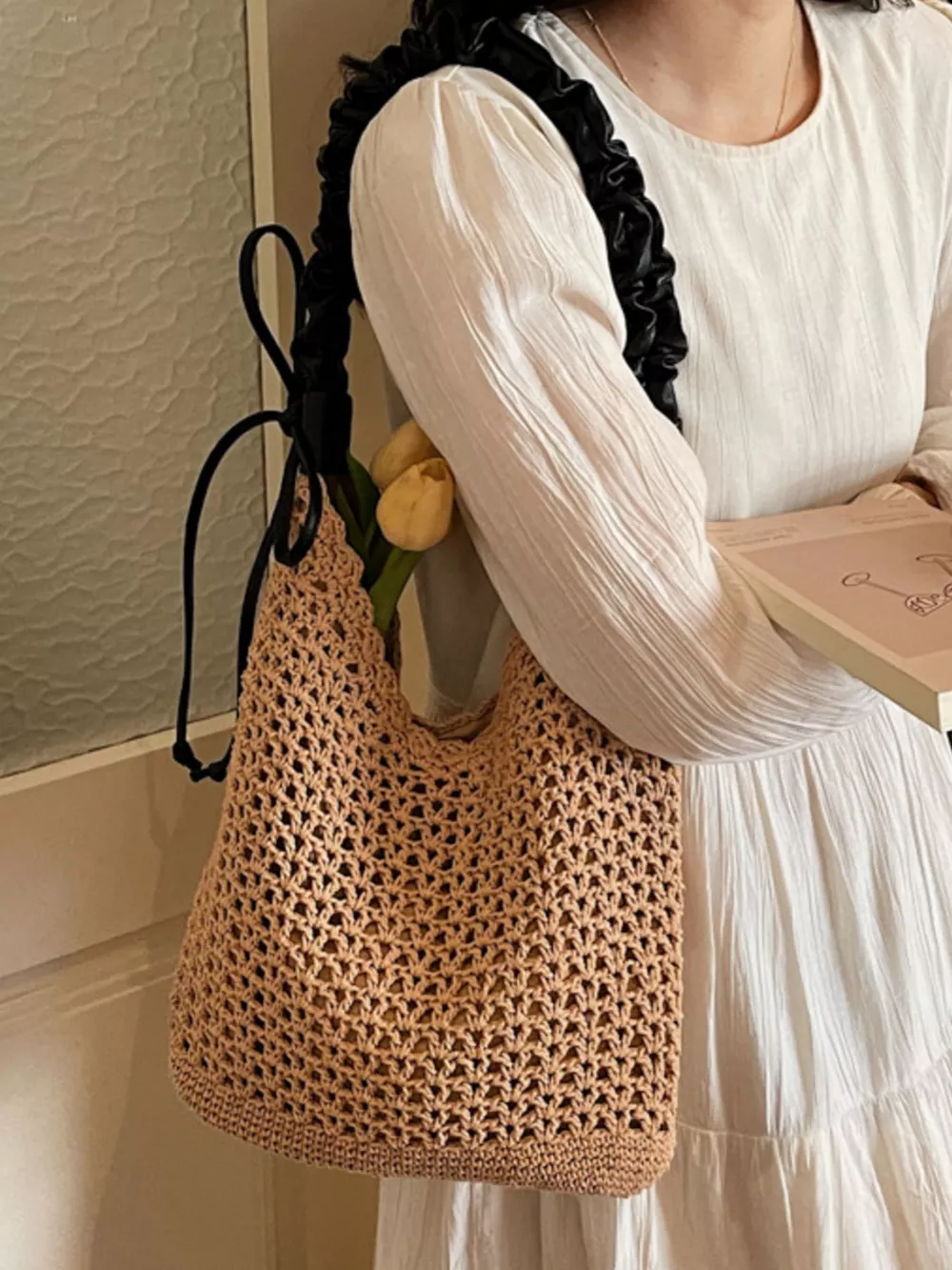 Crochet Shoulder Bag with Ruched Handle, image 5