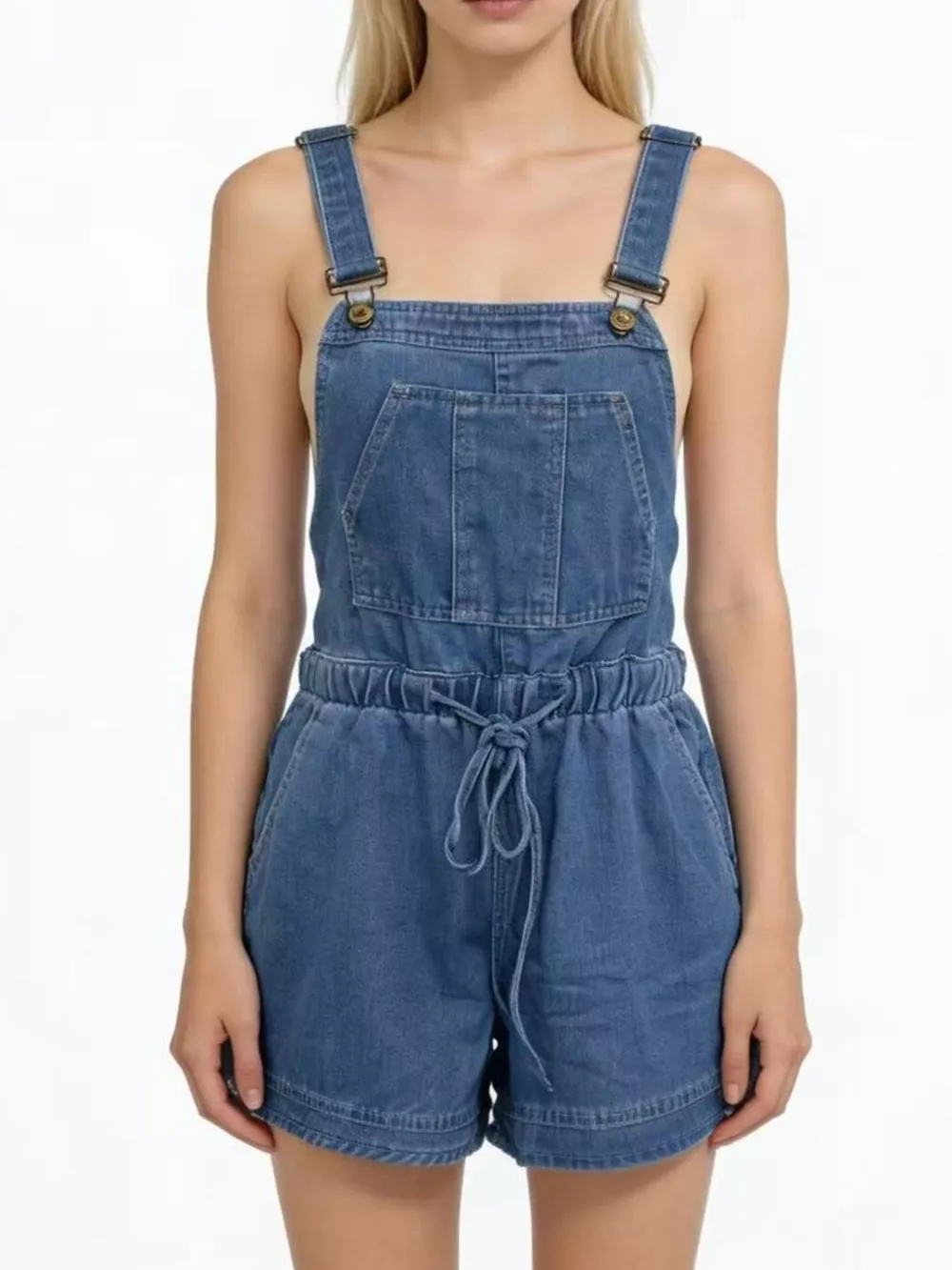 Casual Tie Back Denim Overall Shorts
