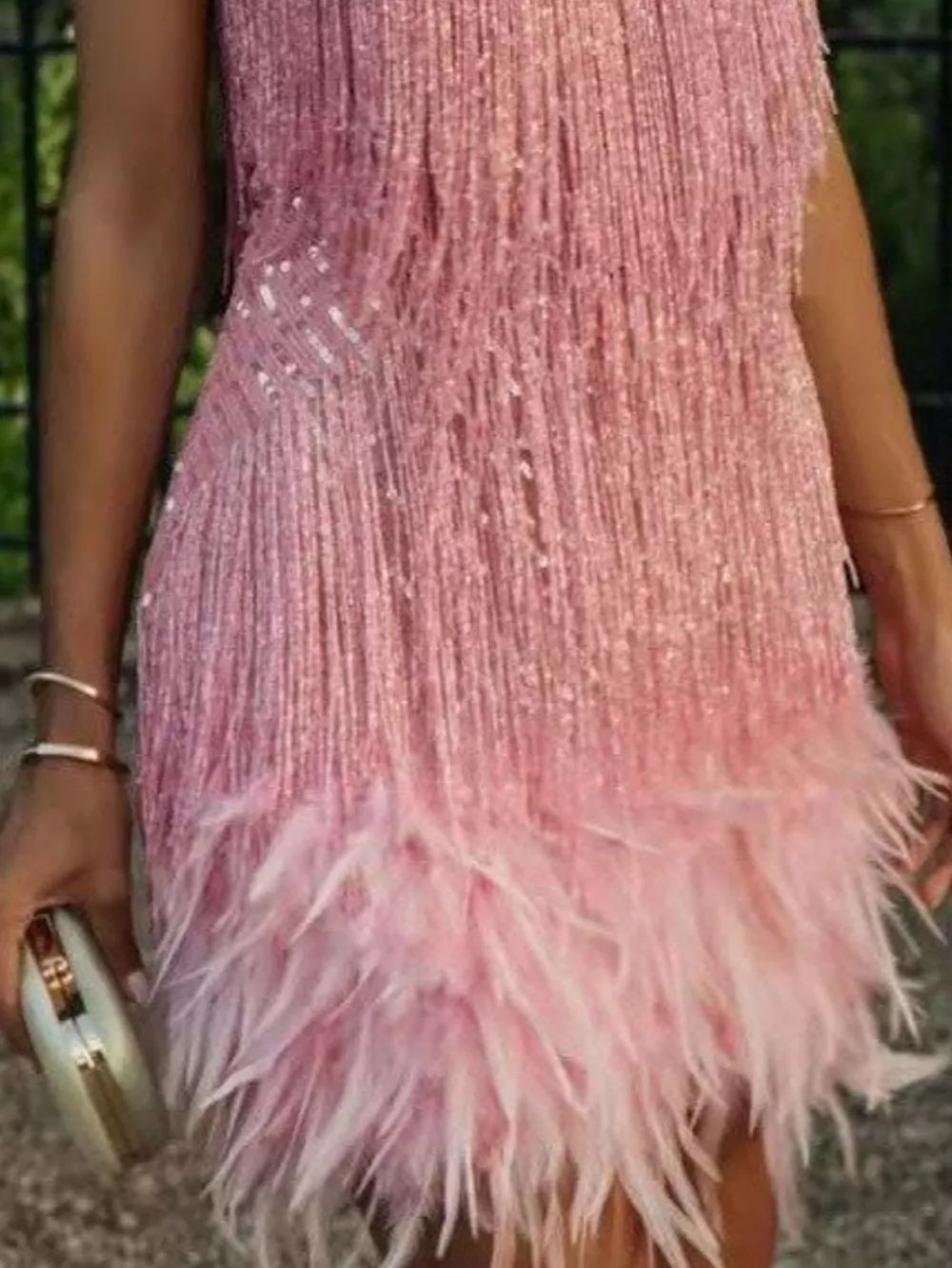 Fringe Feather Hem Mini Dress, image 3