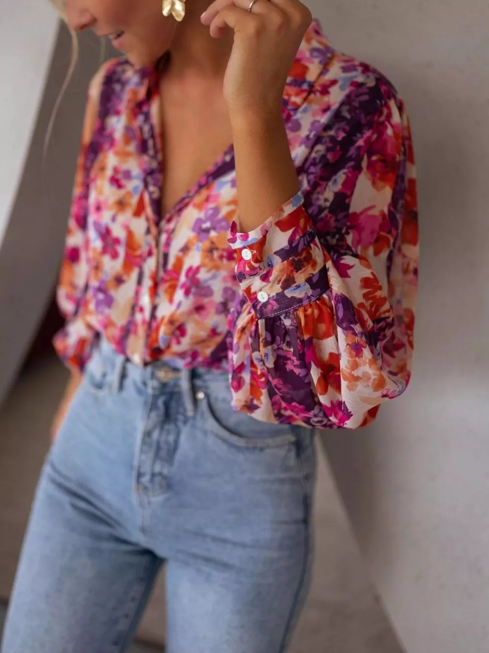 Floral Print Button Up Shirt, image 2