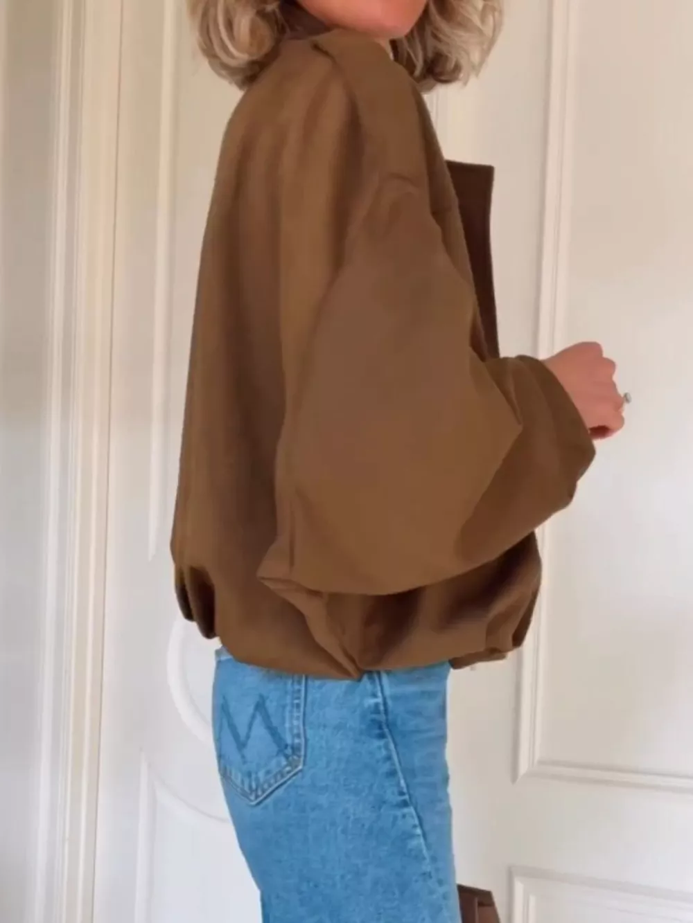 Zip Up Dropped Shoulder Suede Jacket, image 6