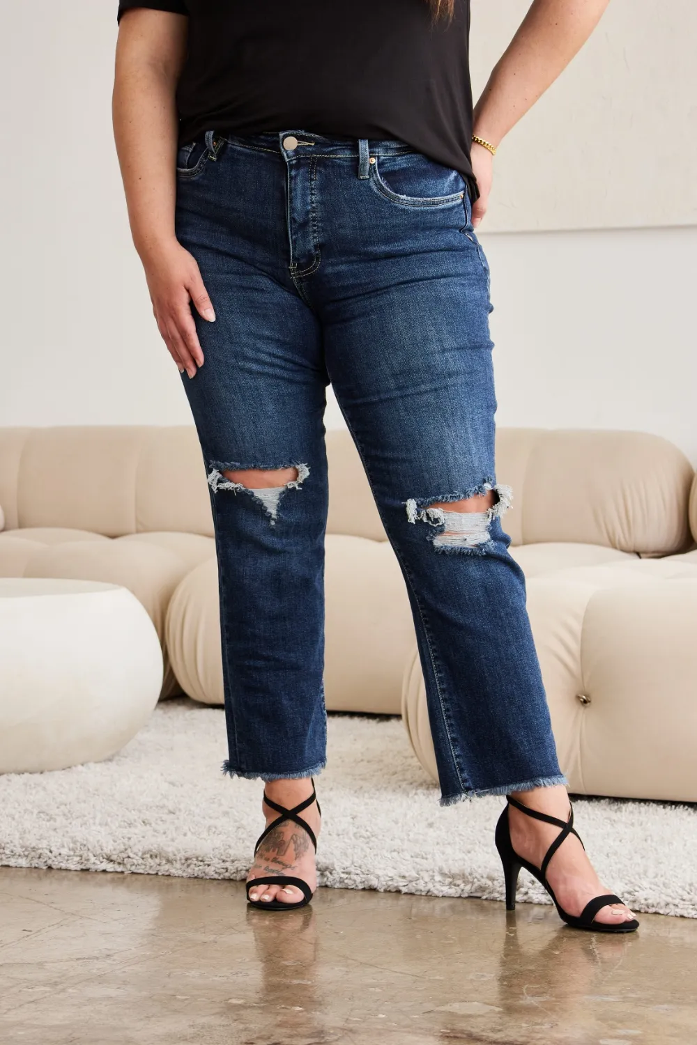 Crop Dylan Full Size Tummy Control Distressed High Waist Raw Hem Jeans, image 23
