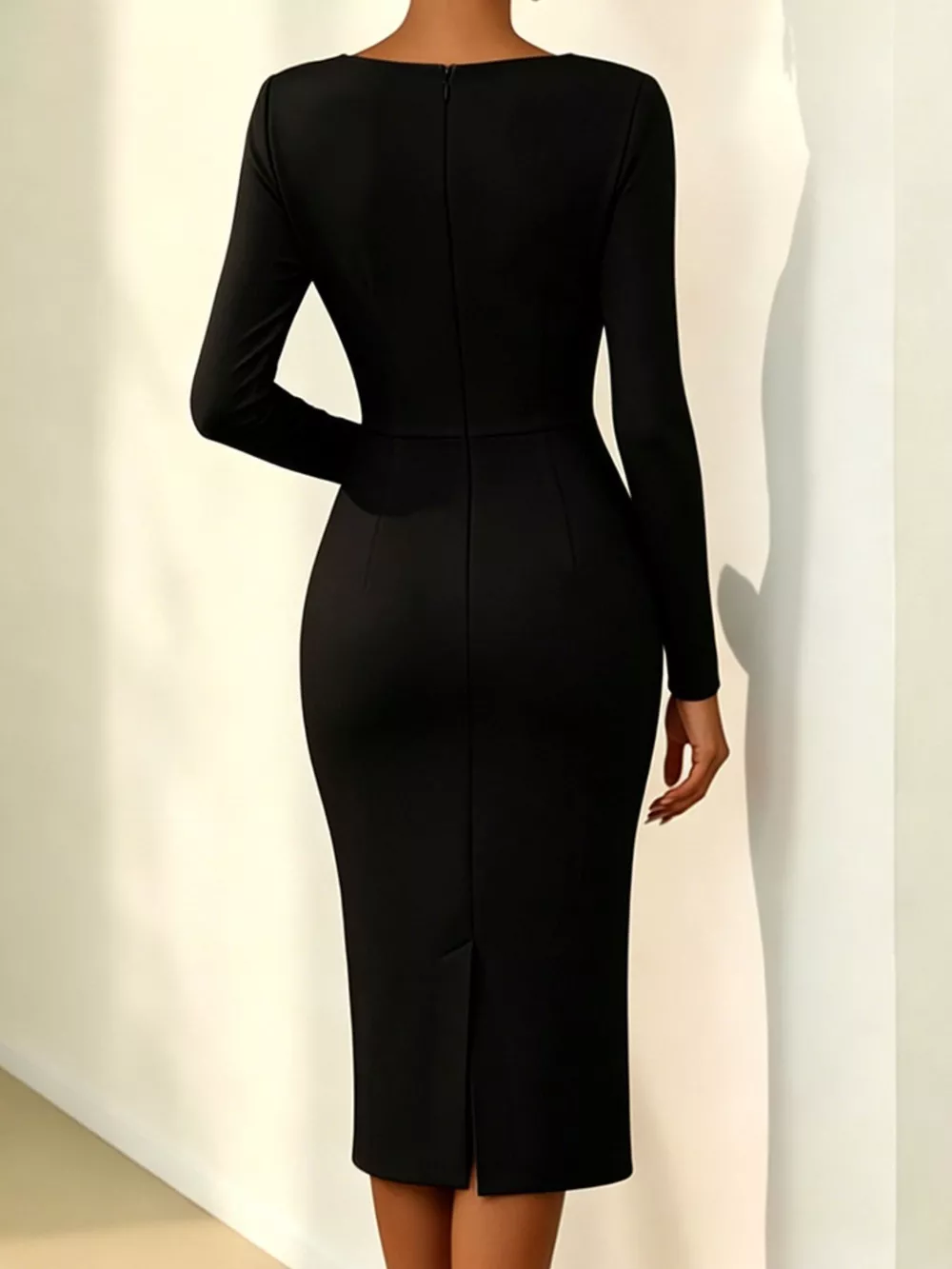 Rose Embellished Asymmetrical Neck Midi Dress, image 9