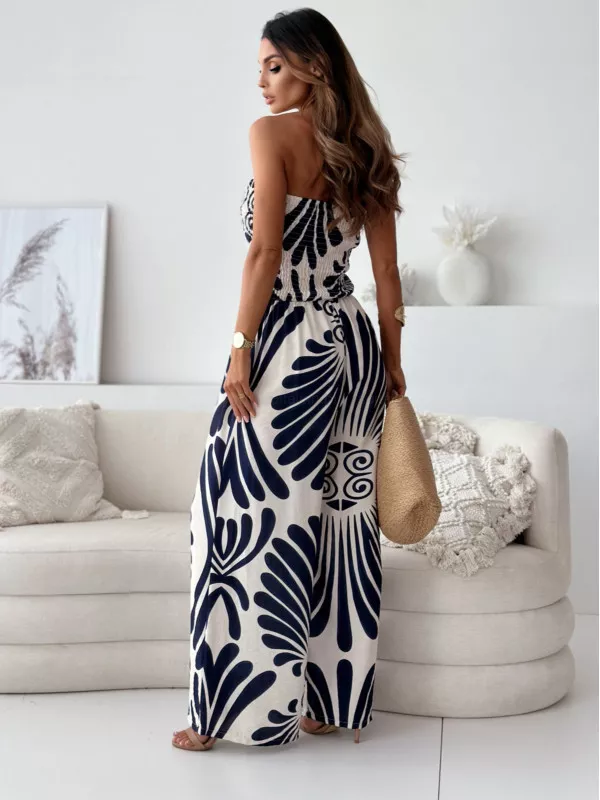 Printed Strapless Wide-Leg Jumpsuit, image 2