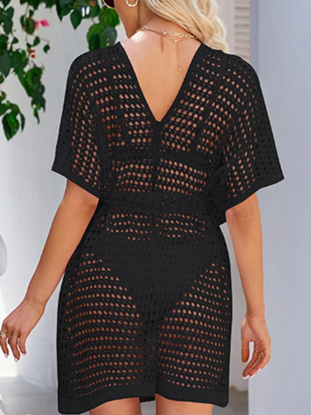 Open Front Tied Openwork Cover-Up, image 9