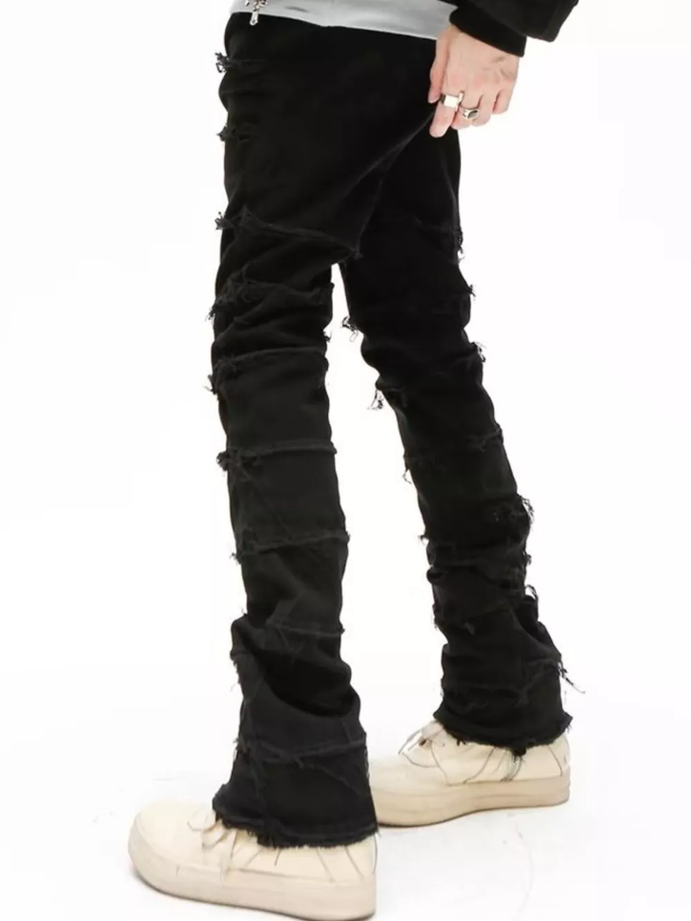 Men's Plus Size Slim Fit Frayed Hem Jeans, image 5
