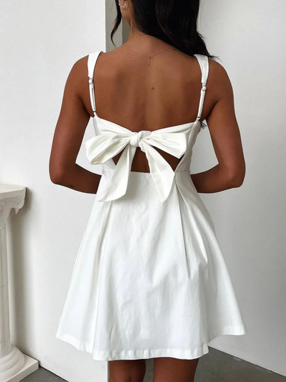 Bow Back Square Neck Mini Dress, image 4