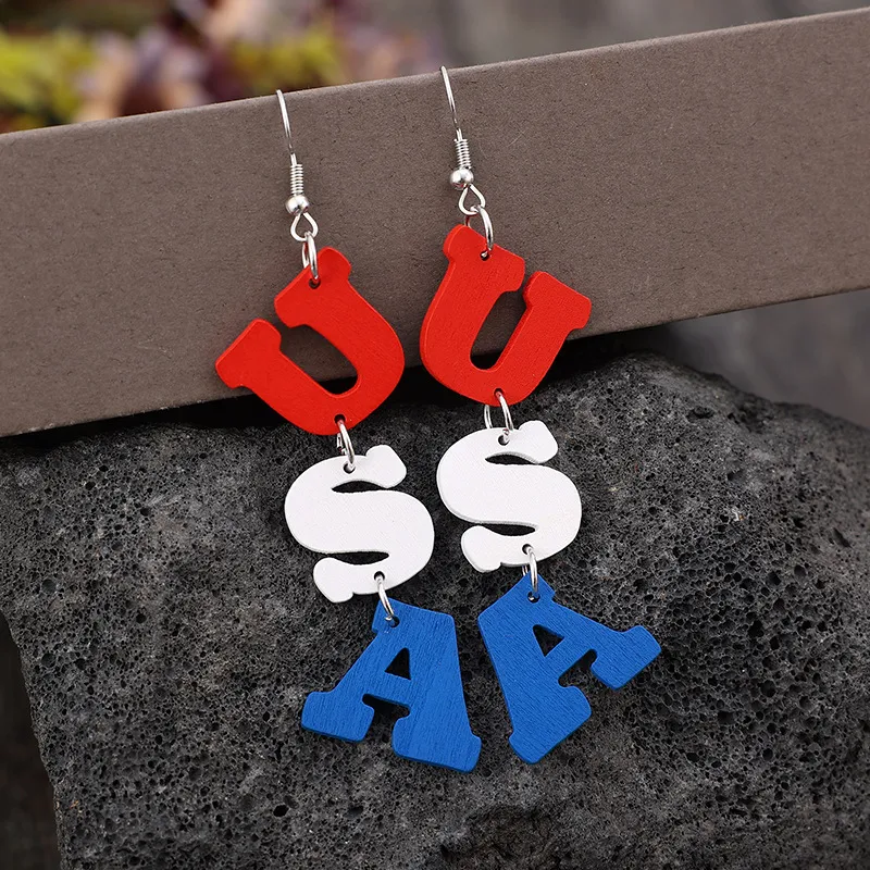 USA Wooden Letter Dangle Earrings, image 2