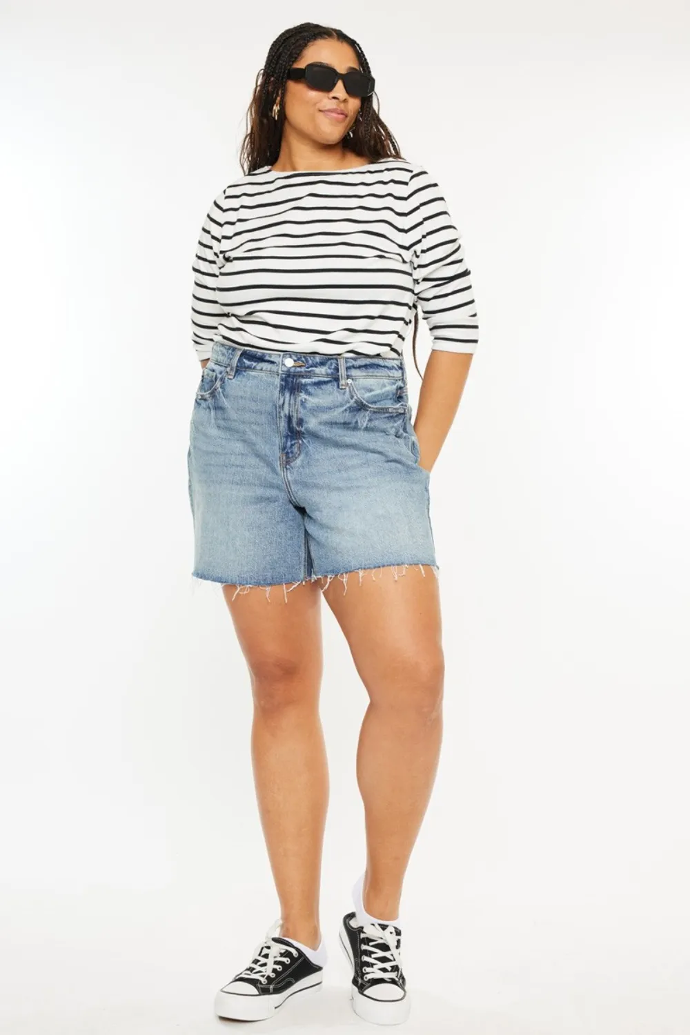 Full Size Raw Hem High Waist Denim Shorts, image 9