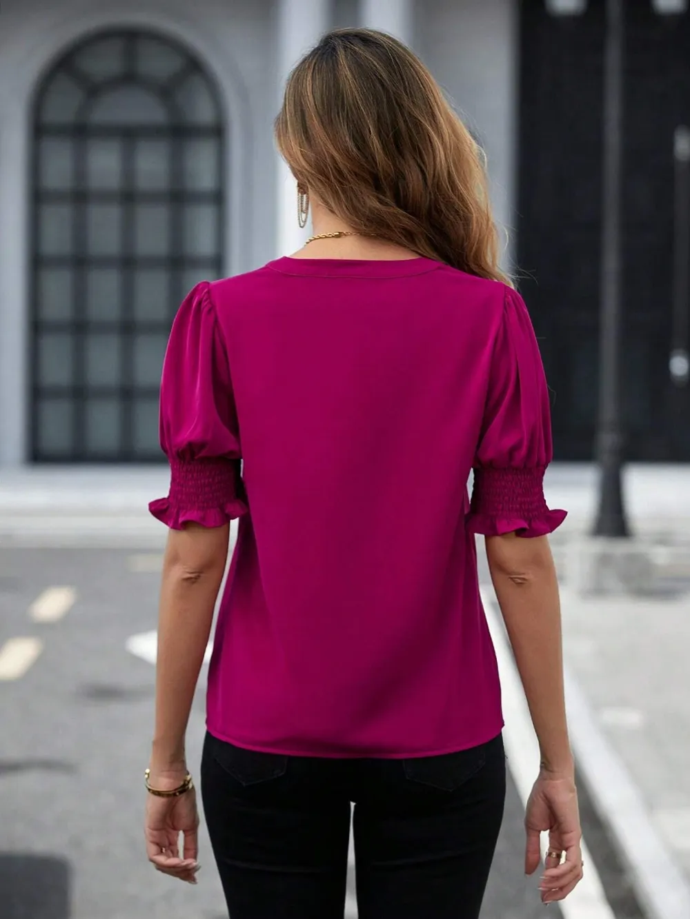 Notched Short Sleeve Blouse, image 6
