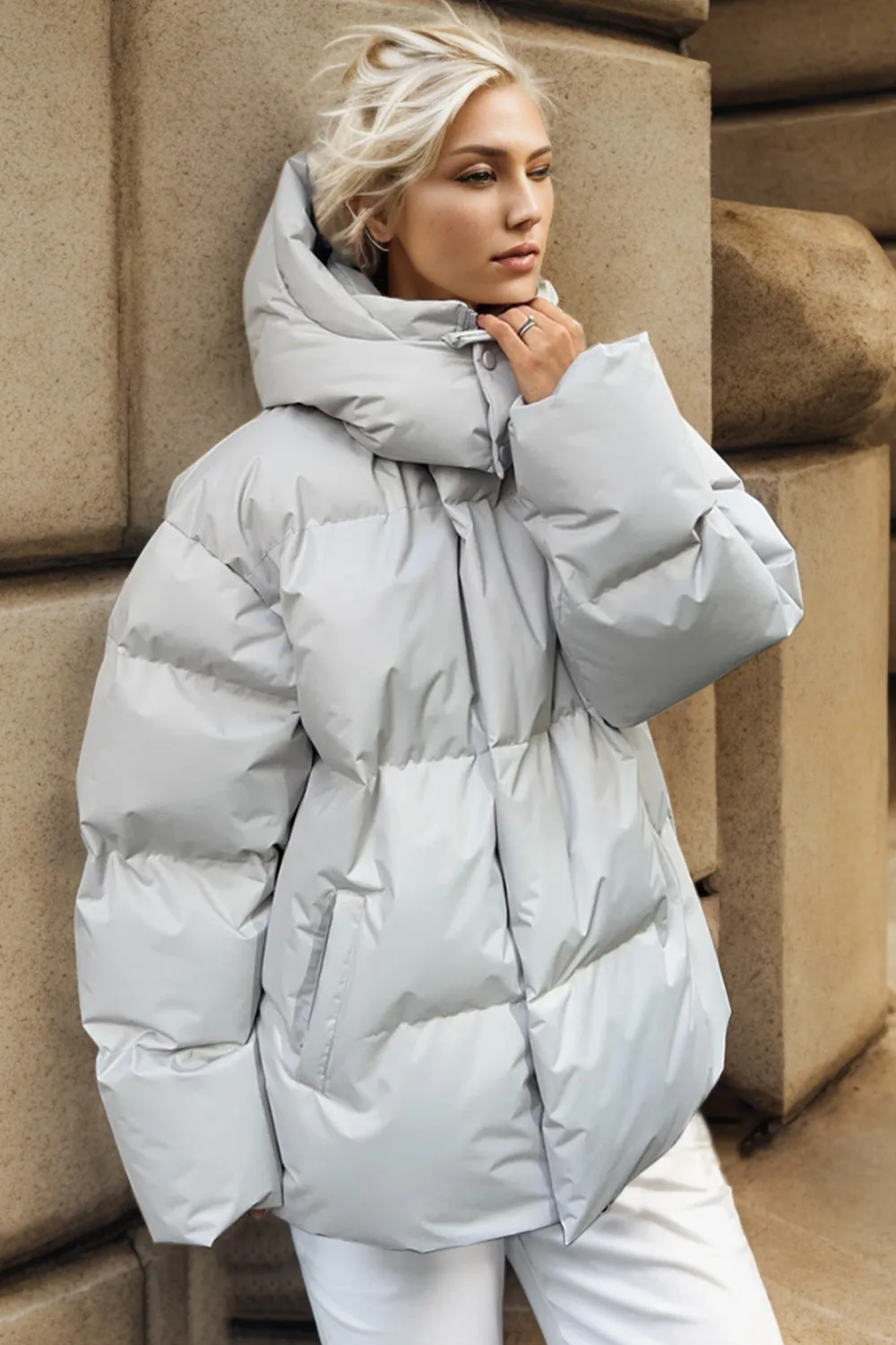 Pocketed Zip Up Hooded Puffer Jacket, image 12