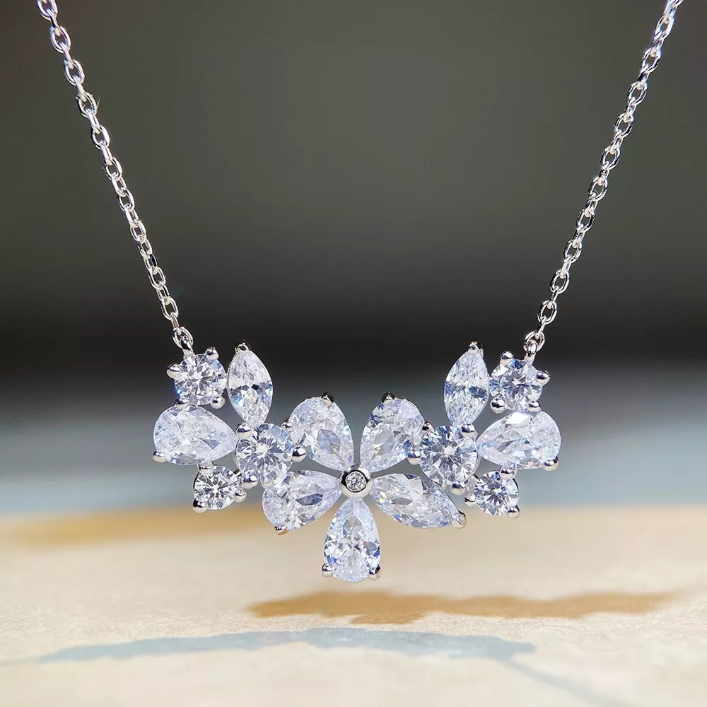 925 Sterling Silver Zircon Flower Necklace, image 8