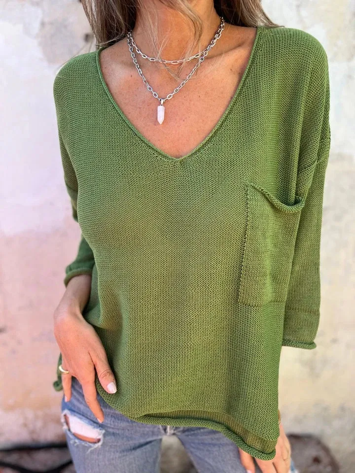 Full Size Casual V-Neck Knit Sweater Plus Size, image 13