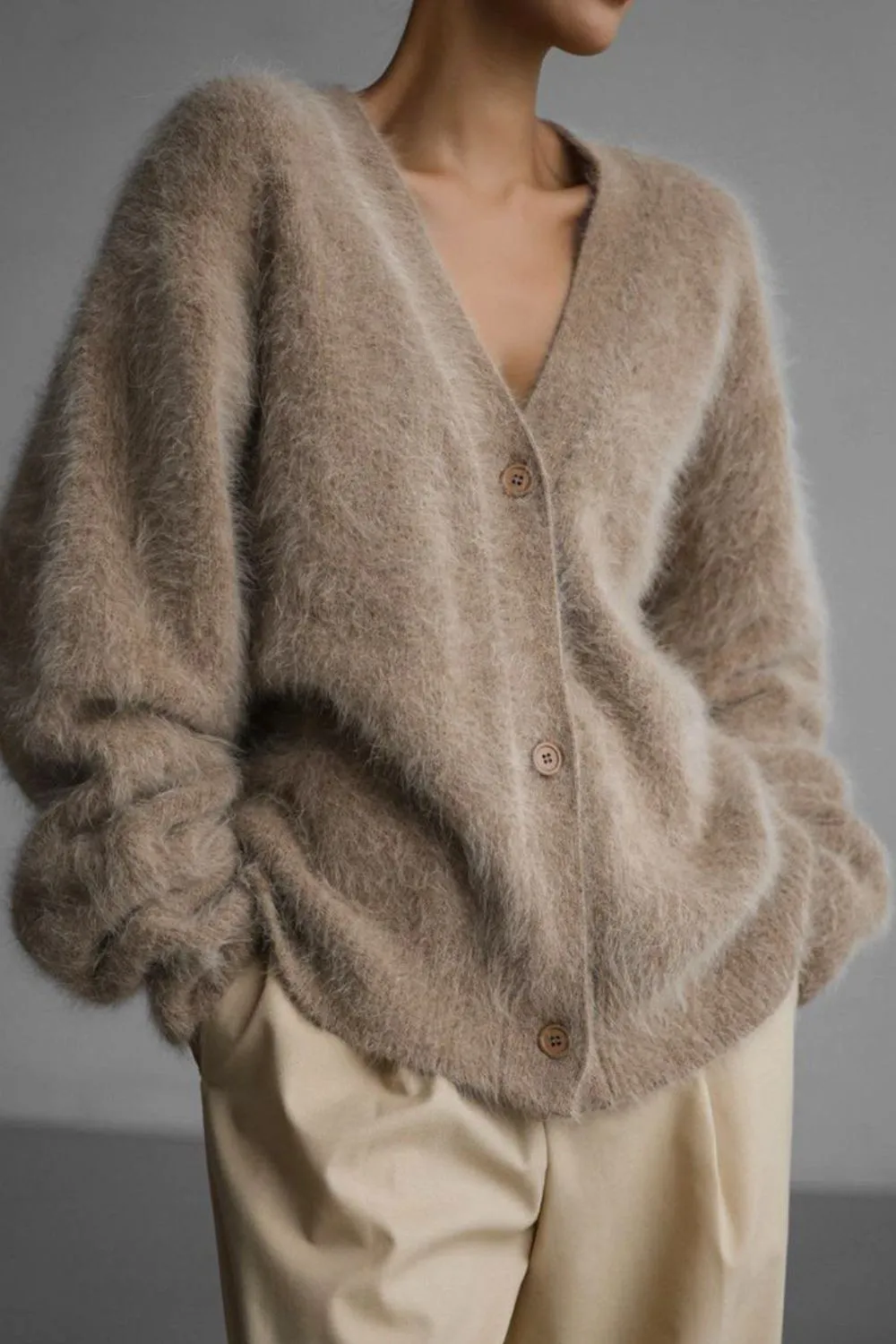 Fuzzy Button Down Long Sleeve Cardigan, image 4