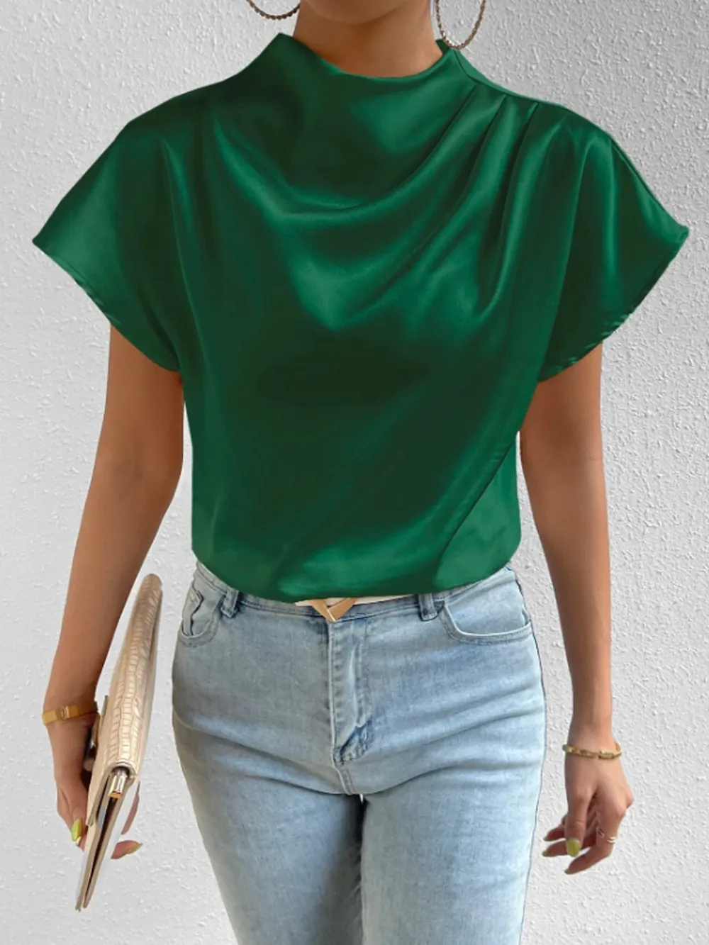 Mock Neck Short Sleeve Blouse, image 5
