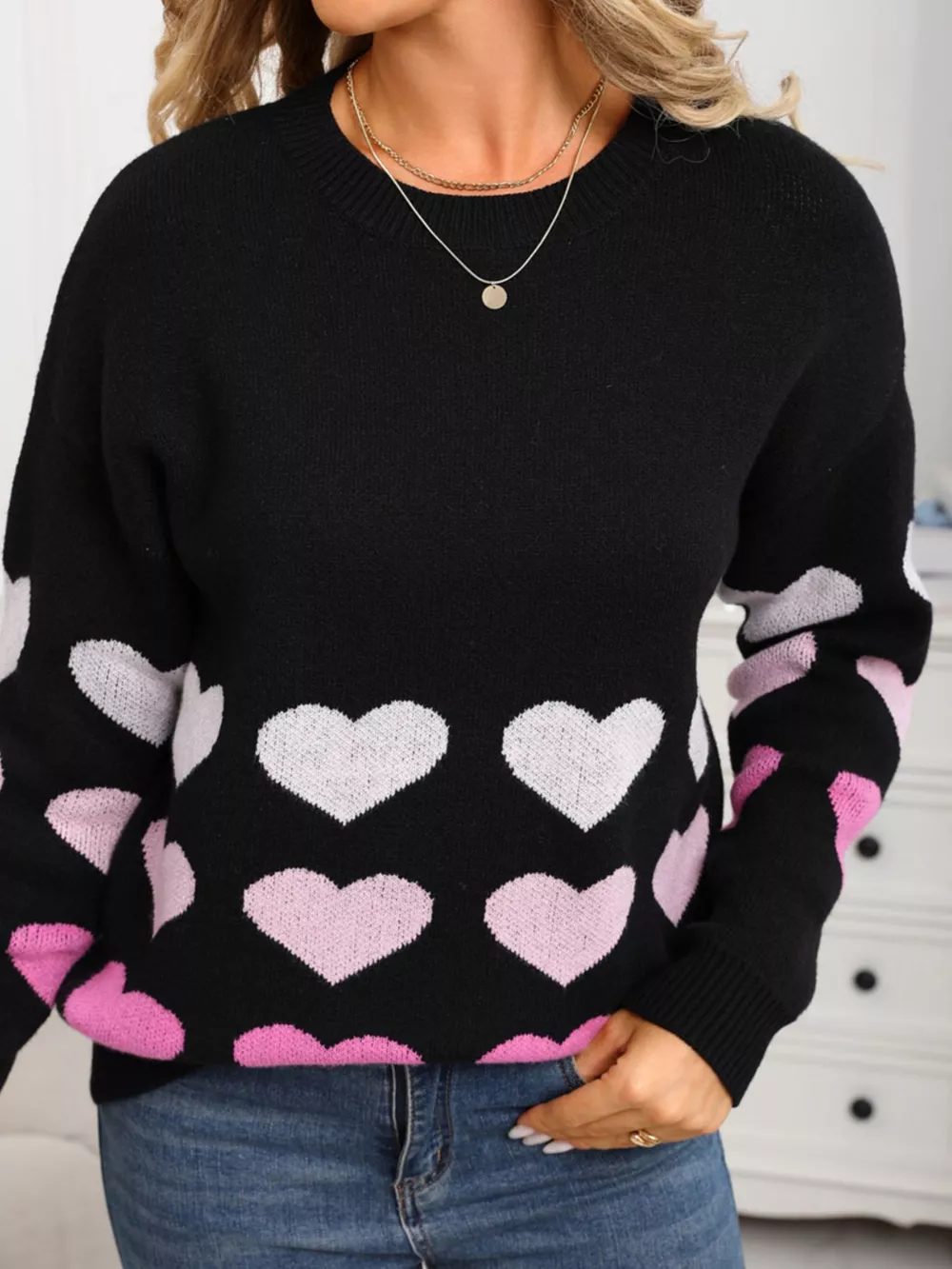 Valentine's Day Heart Pattern Crew Neck Sweater, image 17