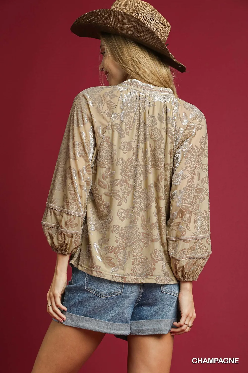 Floral Velvet Blouse with Balloon Sleeves, image 2