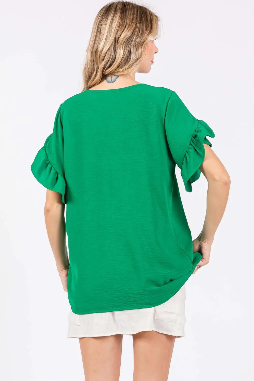 Ruffled Short Sleeve V-Neck Blouse, image 2