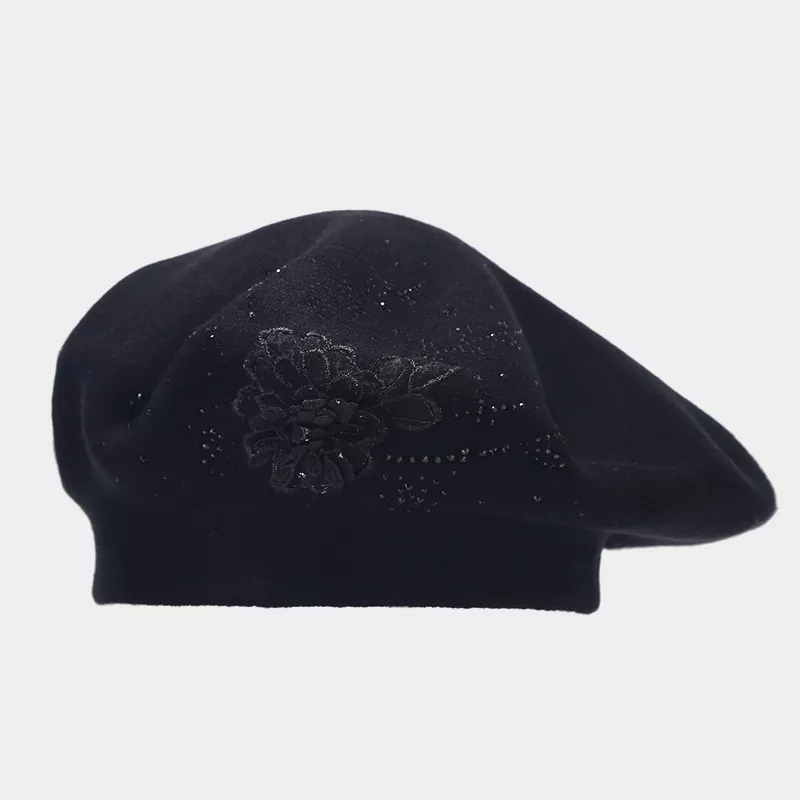 Flower Rhinestone Beret Hat
