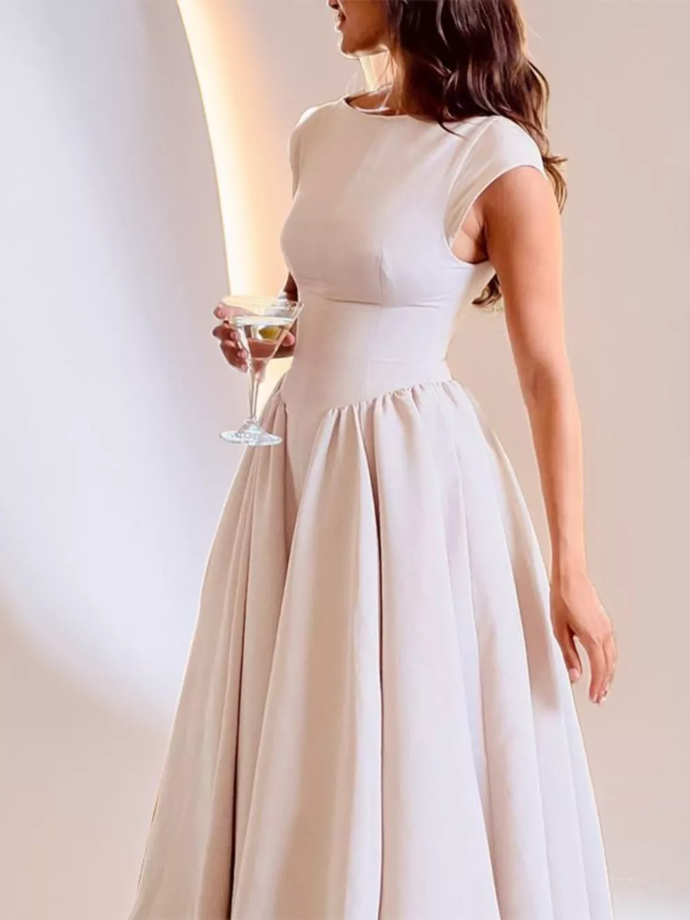 Full Size Cap Sleeve A-Line Midi Dress Plus Size, image 3