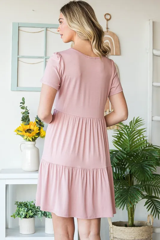 Full Size Solid Mini Tiered Dress with Pompom Lace Plus Size, image 3