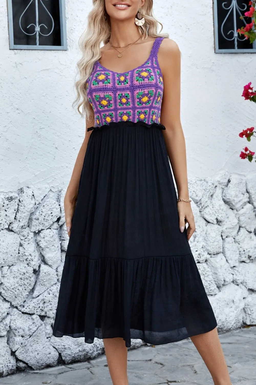 Openwork Wide Strap Midi Dress, image 6