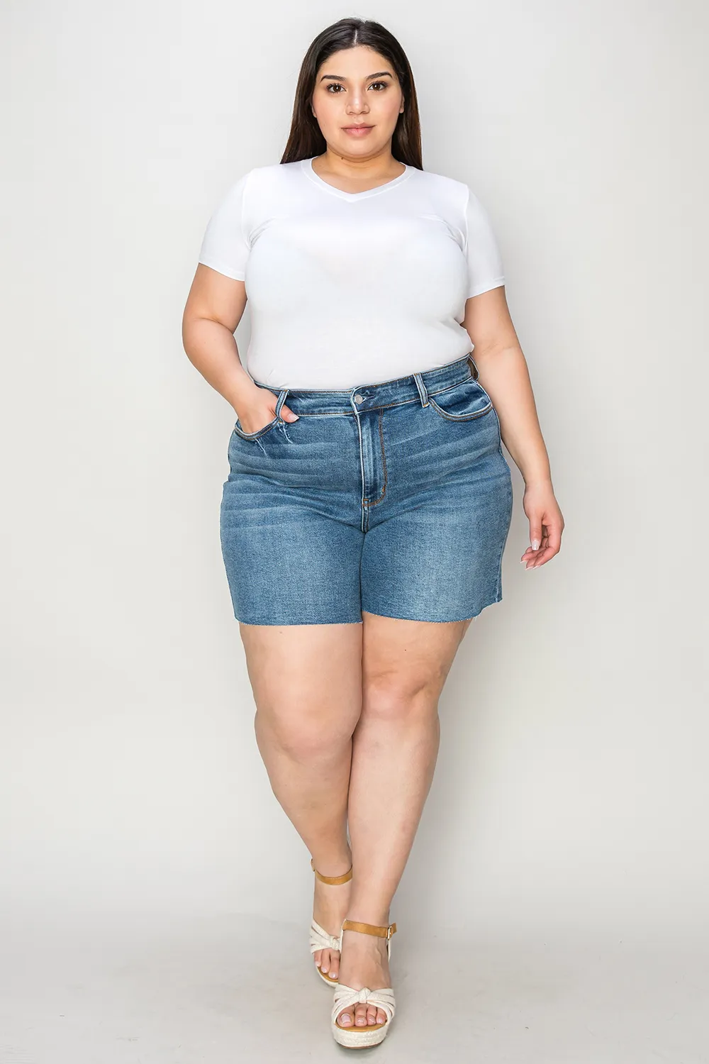 Full Size High Waist Slim Denim Shorts, image 3