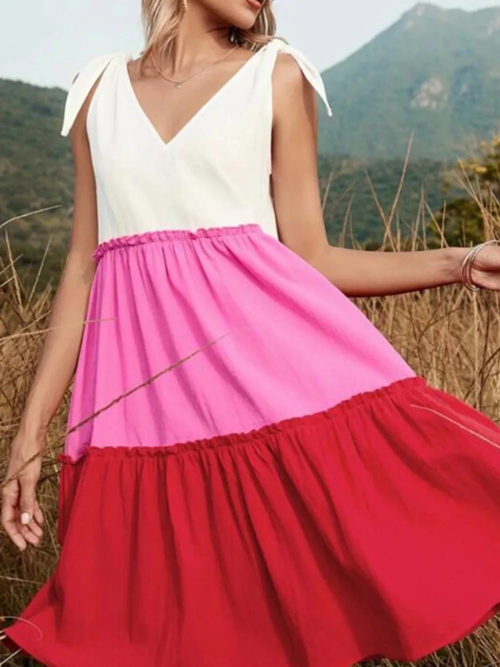 Colorblock Tiered Midi Tank Dress, image 4