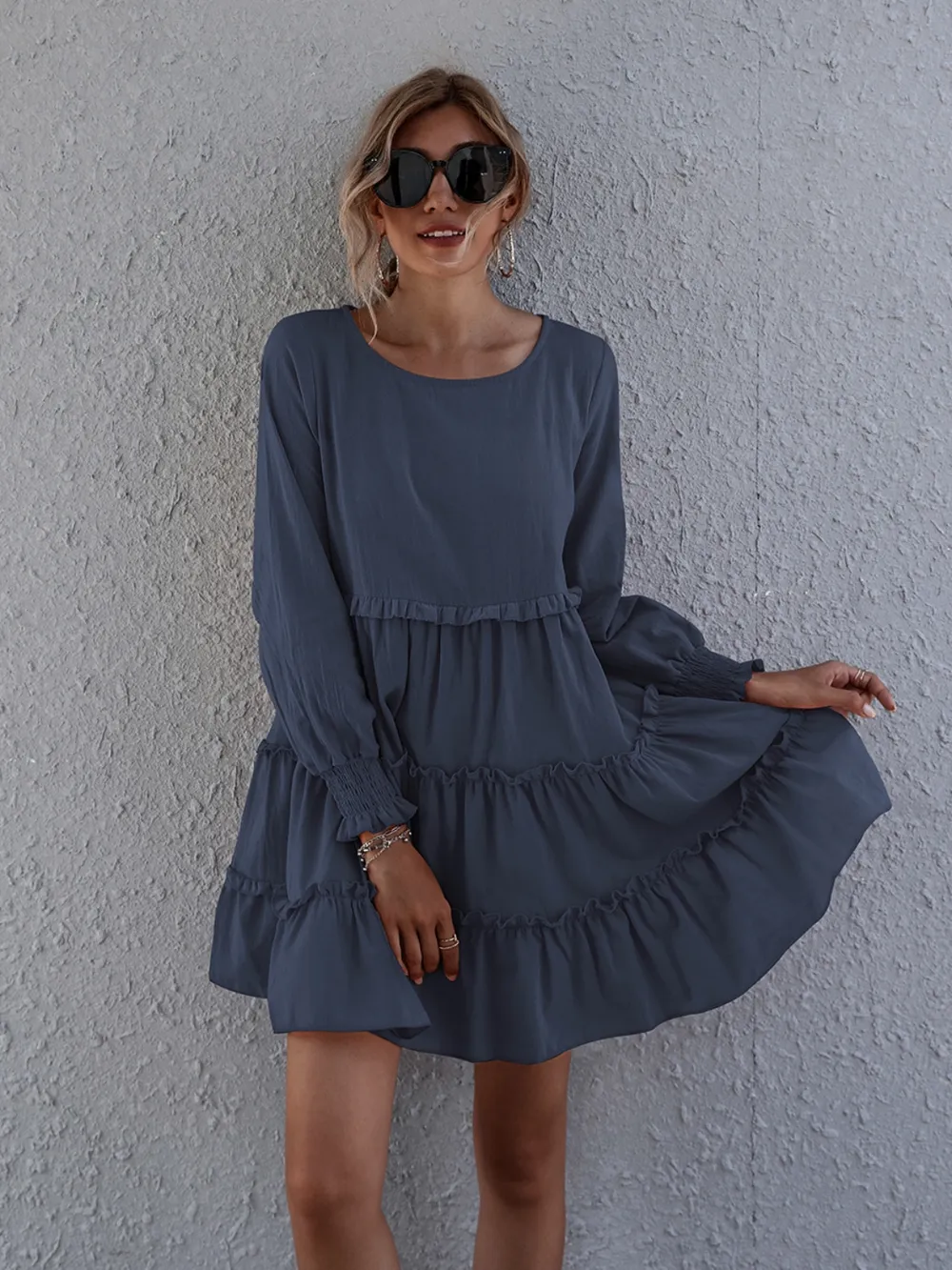 Frill Tiered Long Sleeve Mini Dress, image 14