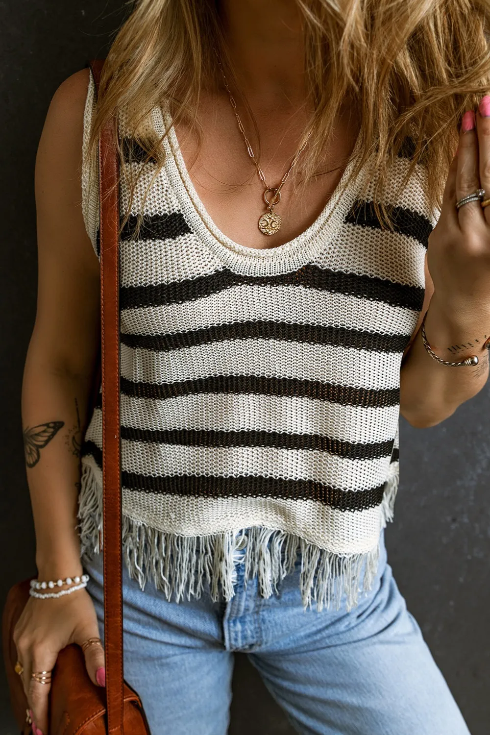 Fringe Striped Scoop Neck Tank, image 2