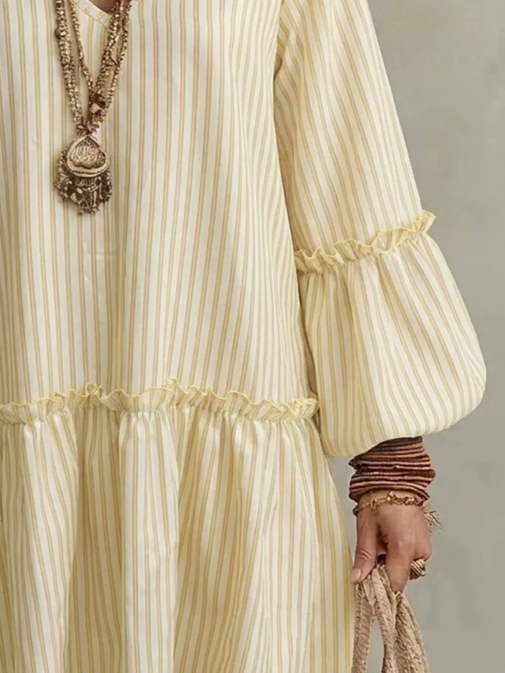 Full Size Striped Balloon Sleeve Mini Dress Plus Size, image 4