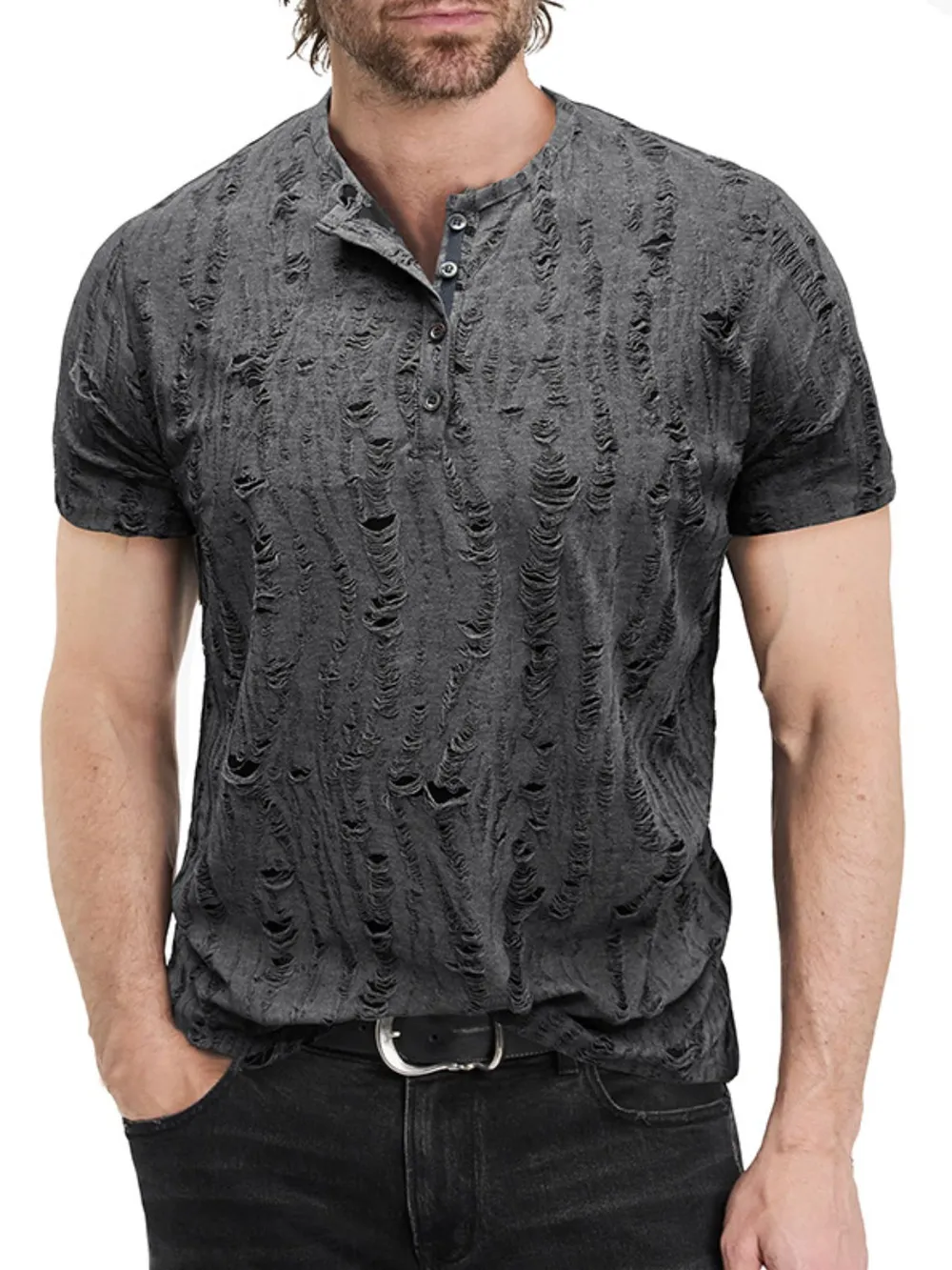 Men's Distressed Henley Short Sleeve Top, image 5
