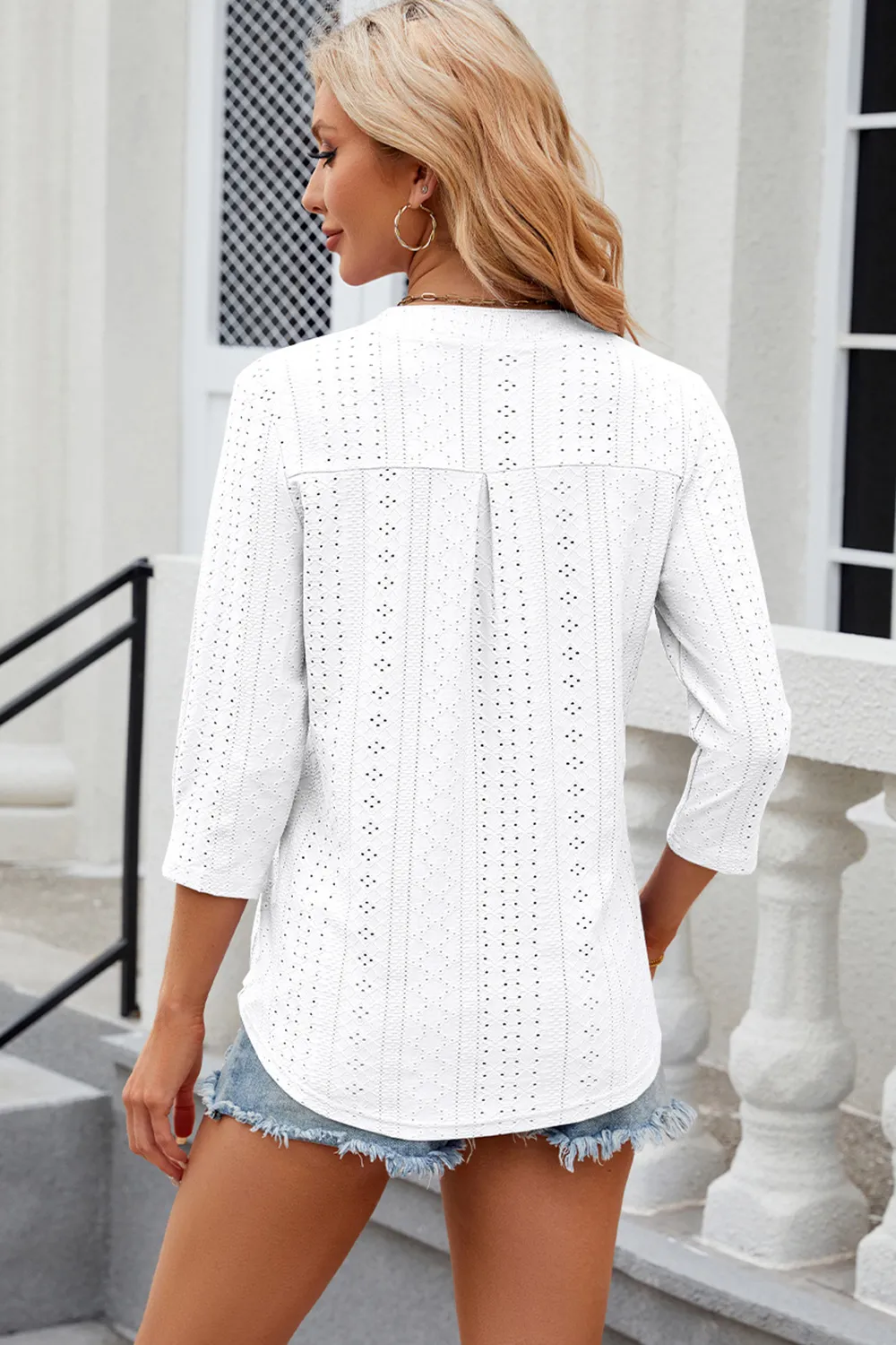 Eyelet Notched Knit Jacquard Top, image 7
