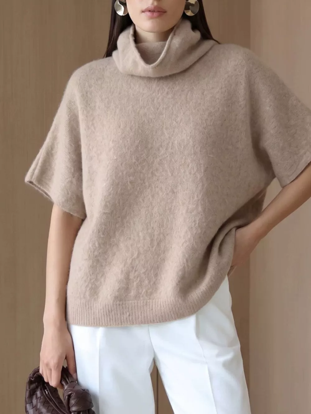 Turtleneck Fuzzy Short Sleeve Sweater, image 26
