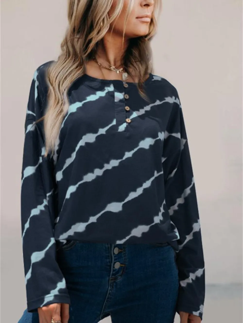 Striped Round Neck Long Sleeve T-Shirt, image 4